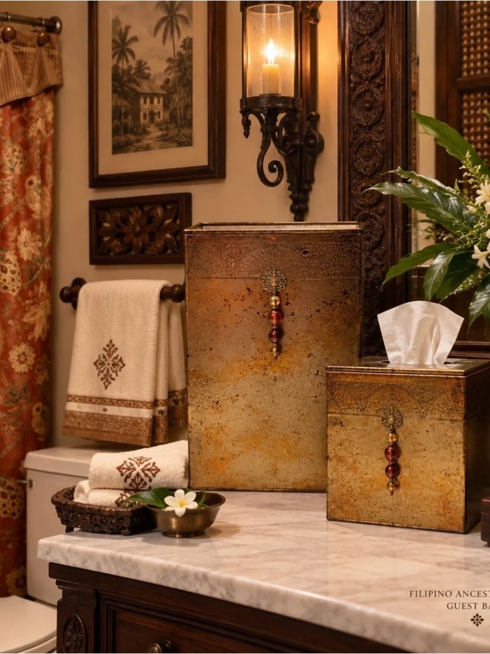 Vintage Croscill Bijou Gold Wastebasket Tissue Box Cover Set